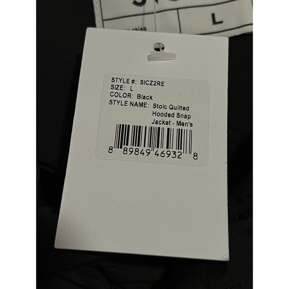 Stoic Puffer Coat Men's Large Solid Black Full Zip Hooded Pockets Parka Jacket - Picture 13 of 14